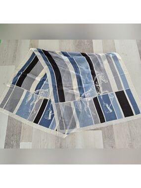 Horse Print Scarf Cotton & Viscose Navy Light Blue Oversised Echarpe